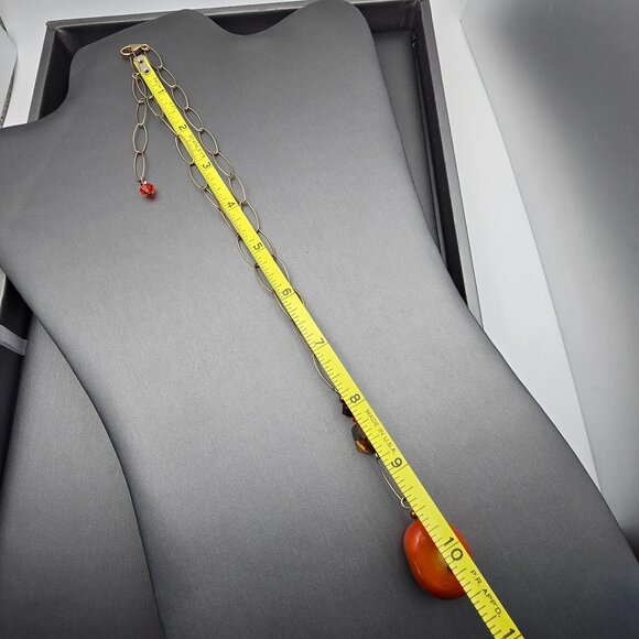 VTG 14k GF & Natural Coral w/ Crystals Pendant Y-Drop Necklace Paperclip Chain - Picture 13 of 16